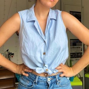 Vintage 90s blue silk button-up tank